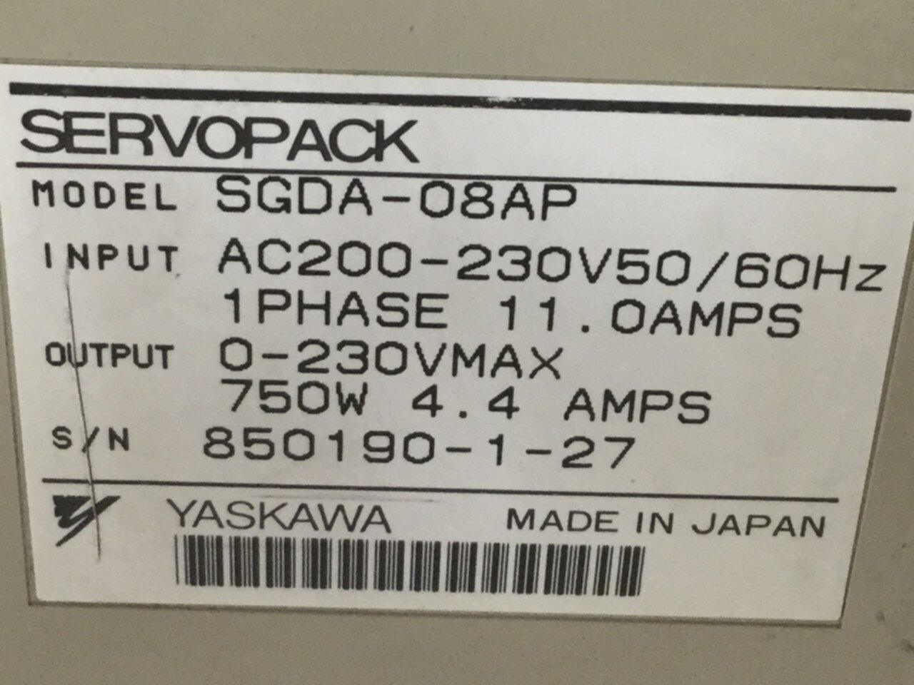 Ideal Machinery | YASKAWA SGDA-08AP