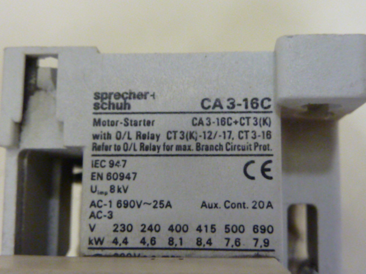 Sprecher Schuh CA3-16C Coil Contactor Motor Starter 