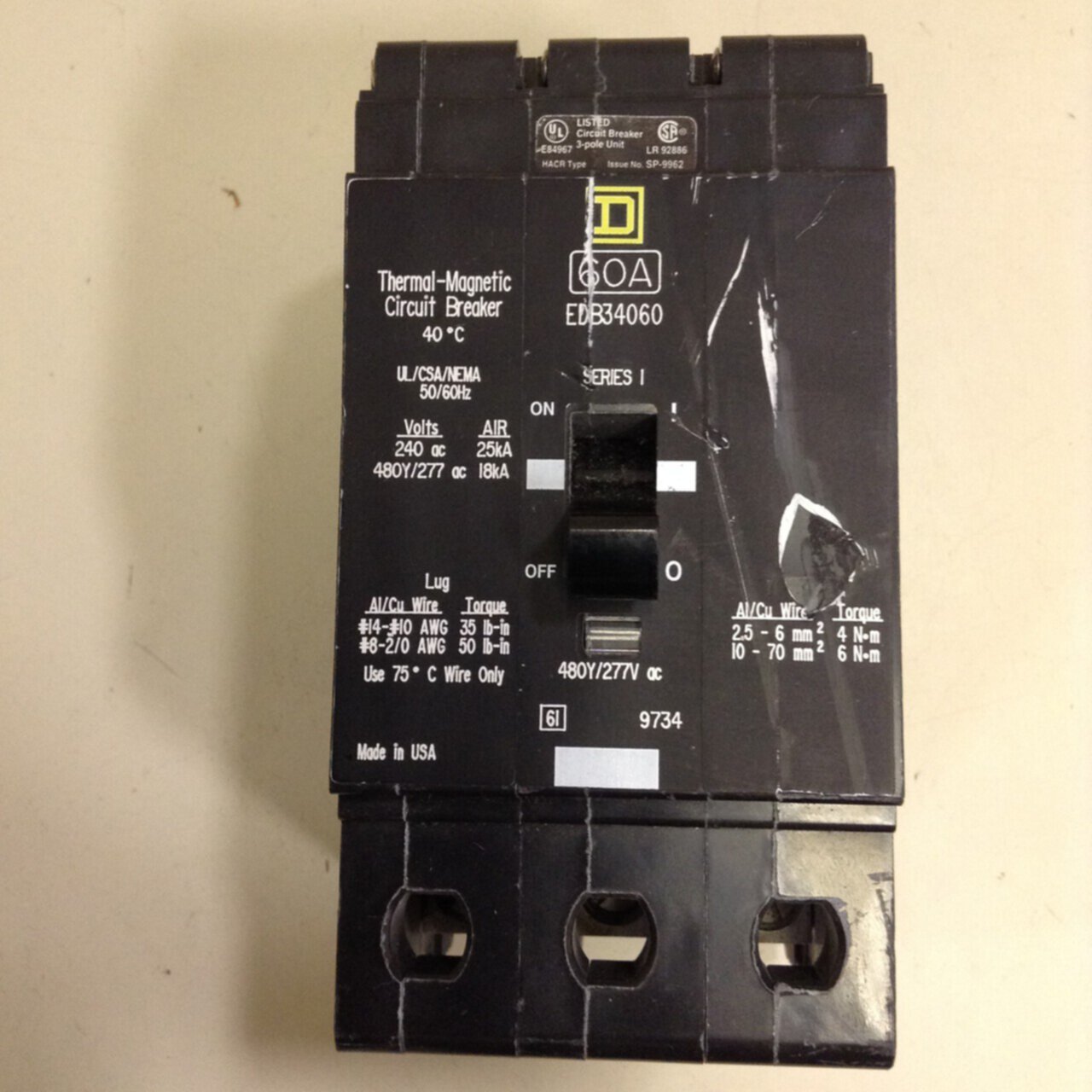 Square D 60 Amp Circuit Breaker Edb34060 Used 69918 Ebay