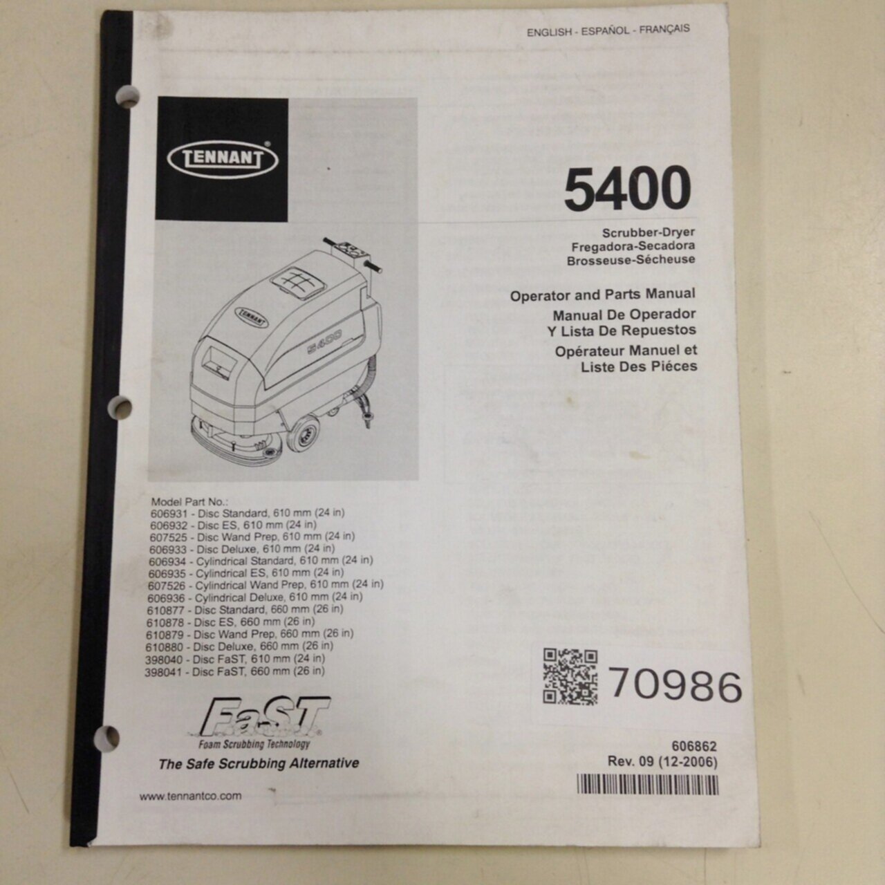 TENNANT Operator & Parts Manual 606862 Used #70986 | eBay